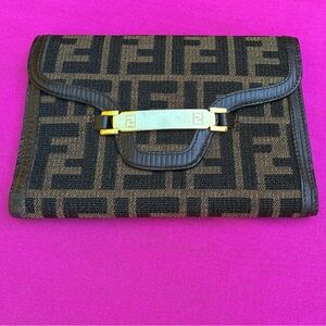 Fendi Zucca Monogram Jacquard Vintage Continental Flap Wallet Address Book & Pen